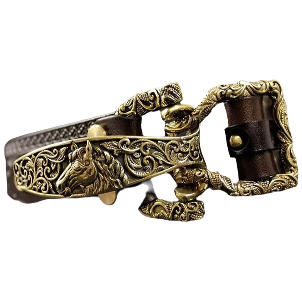 1Set=4pcs Solid Brass Cavalry Belt Buckle for Men DIY Waistband Jeans Leather Craft for 38mm Belt Rivet Screws Accessory