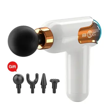 LCD Intelligent Frequency Control Mini Fascia Gun White Mini Portable USB Body Massager Electric Neck Membrane Gun 4 Head Vibrat Gun