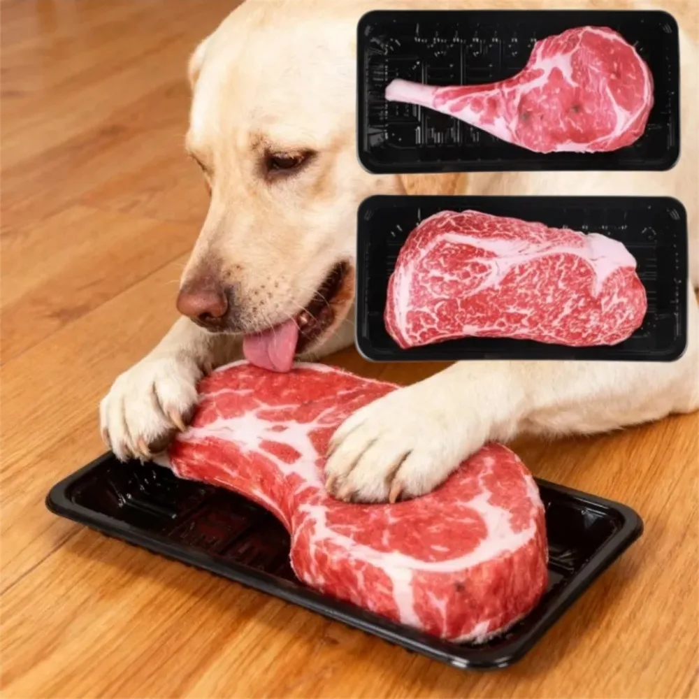 Hundespielzeug aus Textil: Bissfester Steak-Kauspielzeug für Welpen – Simuliertes Tomahawk-Steak zum Zähneknirschen und Reinigen der Zähne