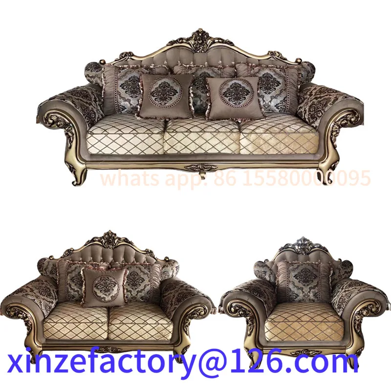 

Customizable European fabric sofa 123 combination solid wood carving flower living room self-built small apartment