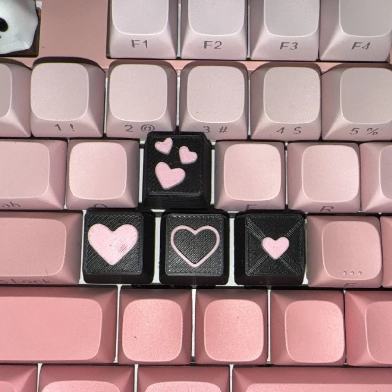 WASD Black Pink Heart-shaped Keycaps Cherry Profile 1U Valentine's Day key caps for MX Switch DIY Customized Mechanical Keyboard