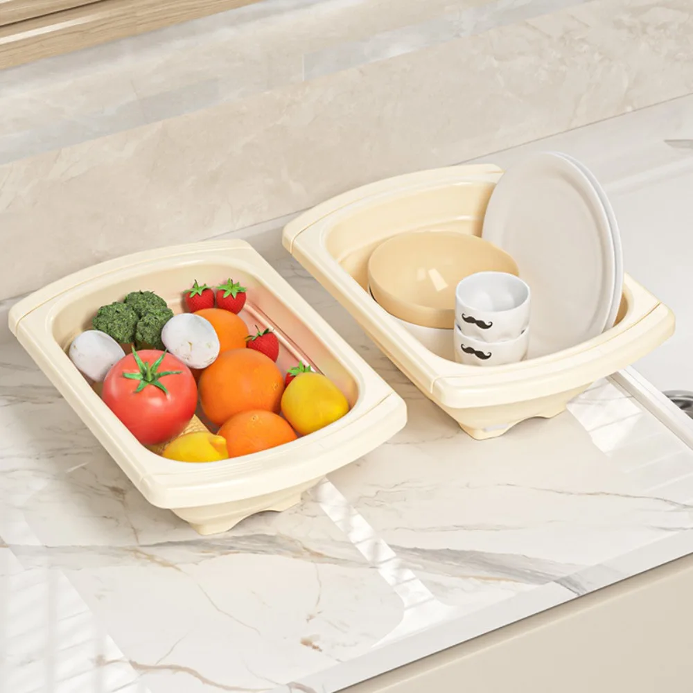 

Корзина для мытья фруктов и овощей с выдвижной ручкой, складная нижняя пластиковая корзина для сита для раковины, большая вместимость