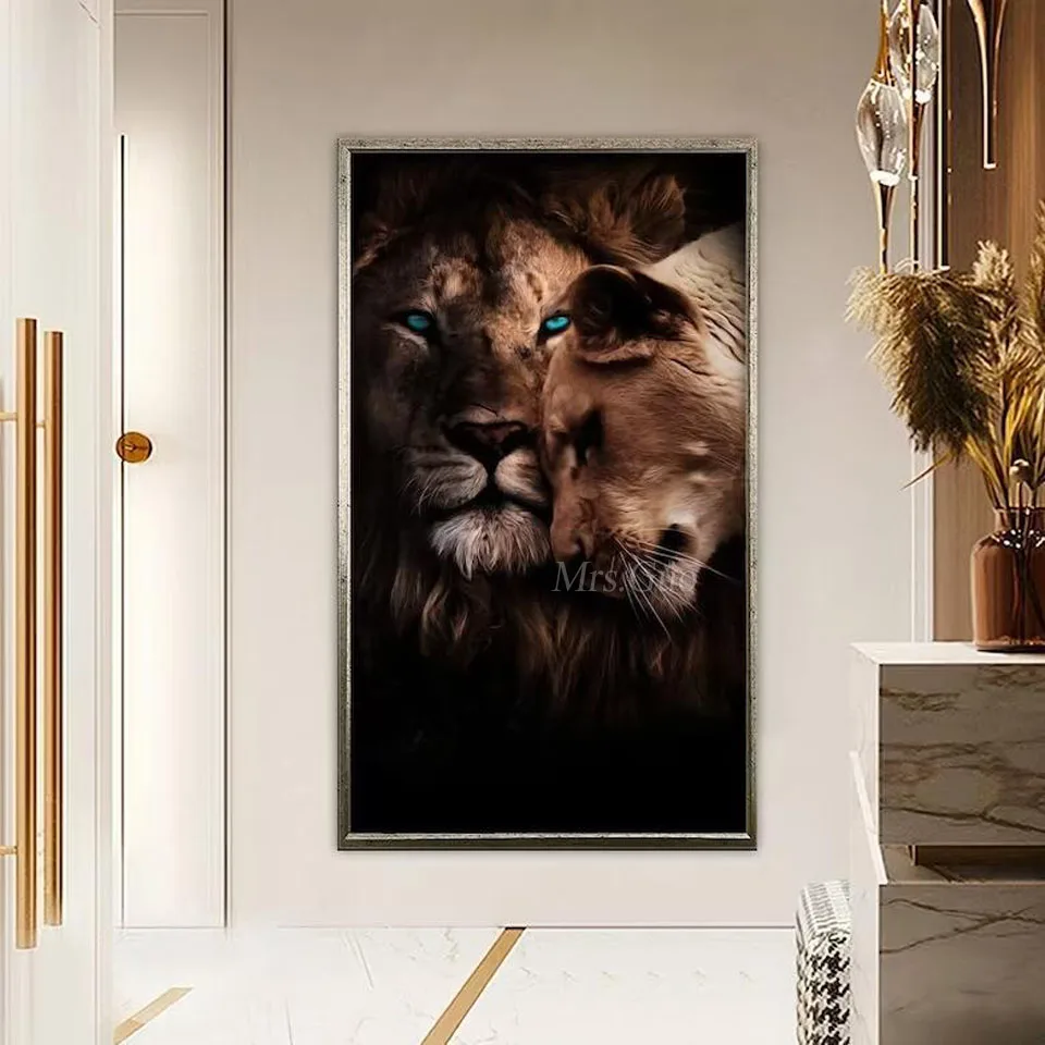 Famiglia leone Pittura diamante 5D Pittura diamante fai da te di grandi dimensioni Mosaico artistico Trapano completo Diamante Ricamo Animali