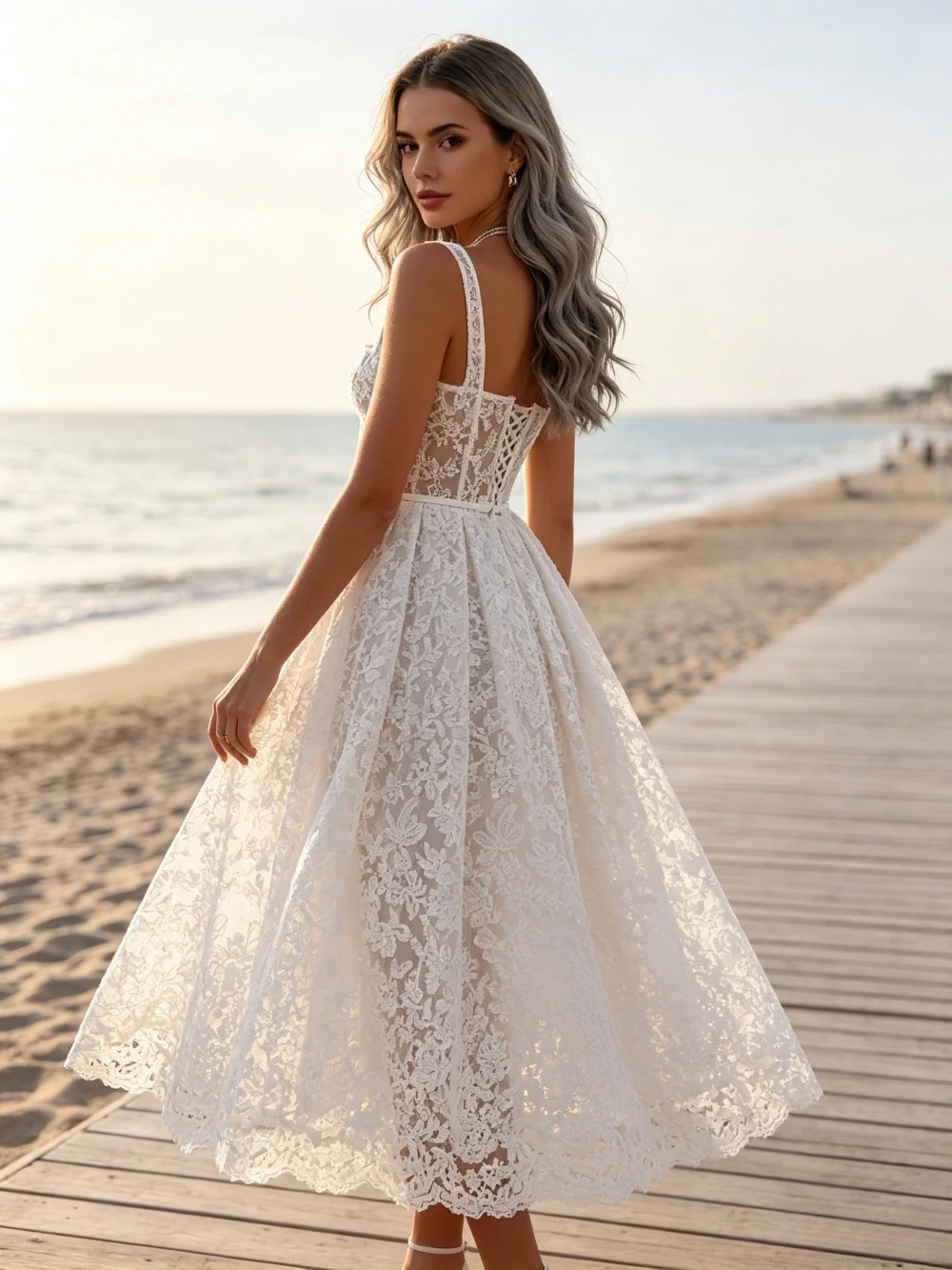 Customized Square Collar Lace Short Suspender Wedding Dresses Suitable for Garden Retro Decal A-line Bridal Gown with Tie Back