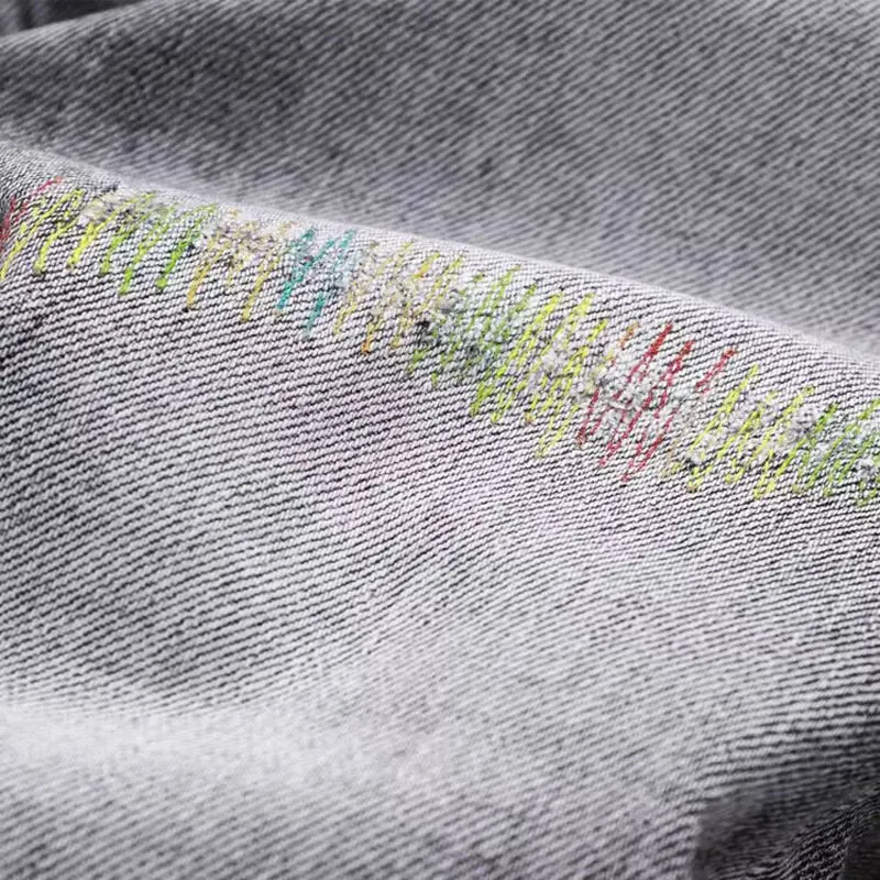 Fashion Designer Men Jeans High Quality Retro Washed Gray Stretch Slim Ripped Jeans Men Embroidery Designer Vintage Denim Pants