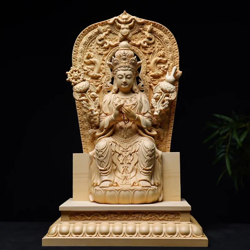 Crown Maitreya Bodhisattva household temple worshiping god ornaments, household solid wood handicrafts