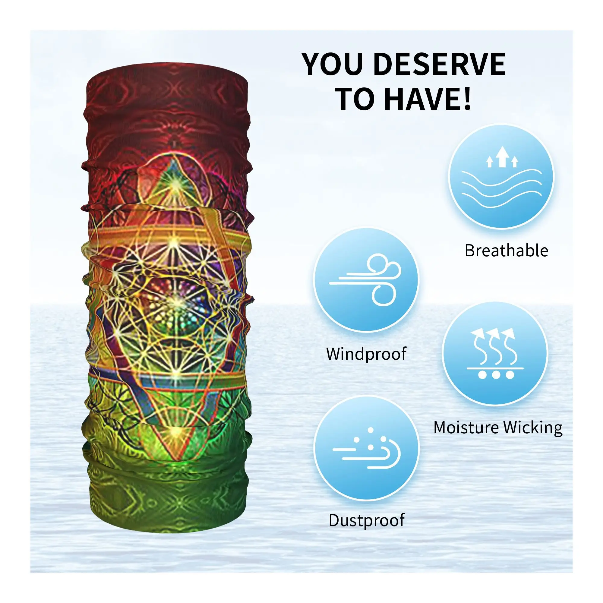 مكعب ميتاترون مع ميركابا وزهرة الحياة باندانا الرقبة الجراب مطبوعة التفاف قناع وشاح متعدد الوظائف بالاكلافا ركوب الدراجات