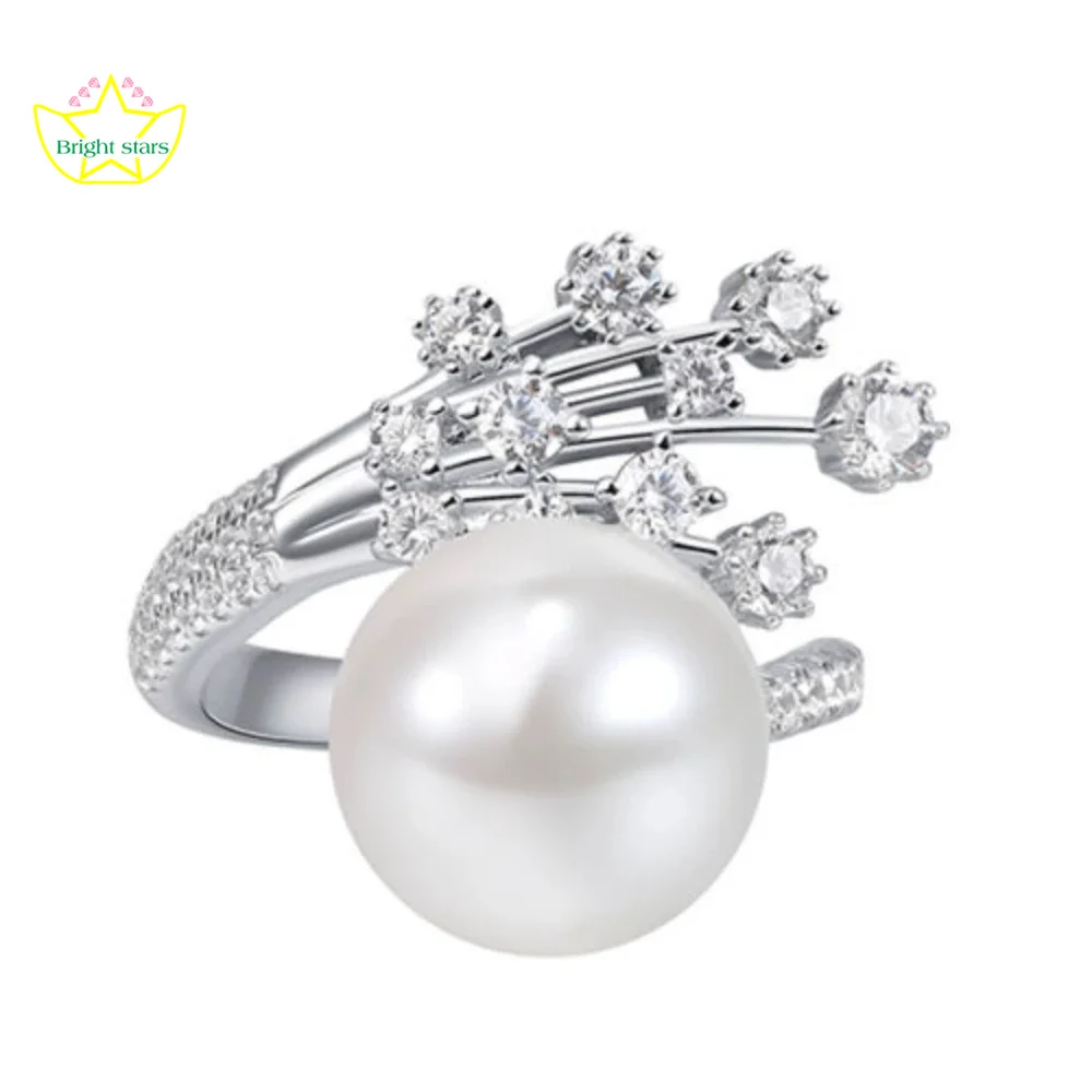 

Bright Stars S925 sterling silver firework pearl Open Ring Imitation diamond ring