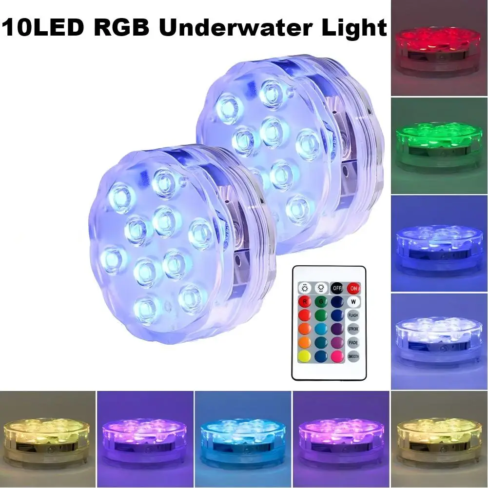 10Leds Submersible Lights 16 RGB Color Changing Underwater Light with Remote Control Garden Lights for Wedding Party Vase Decor