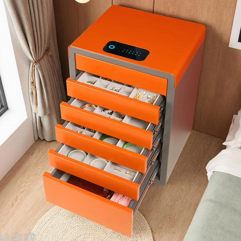 Smart Fingerprint Home Safe Cabinet with Jewelry Drawers Household Security Box Reinforced Safe Jewelry Organizer Storage