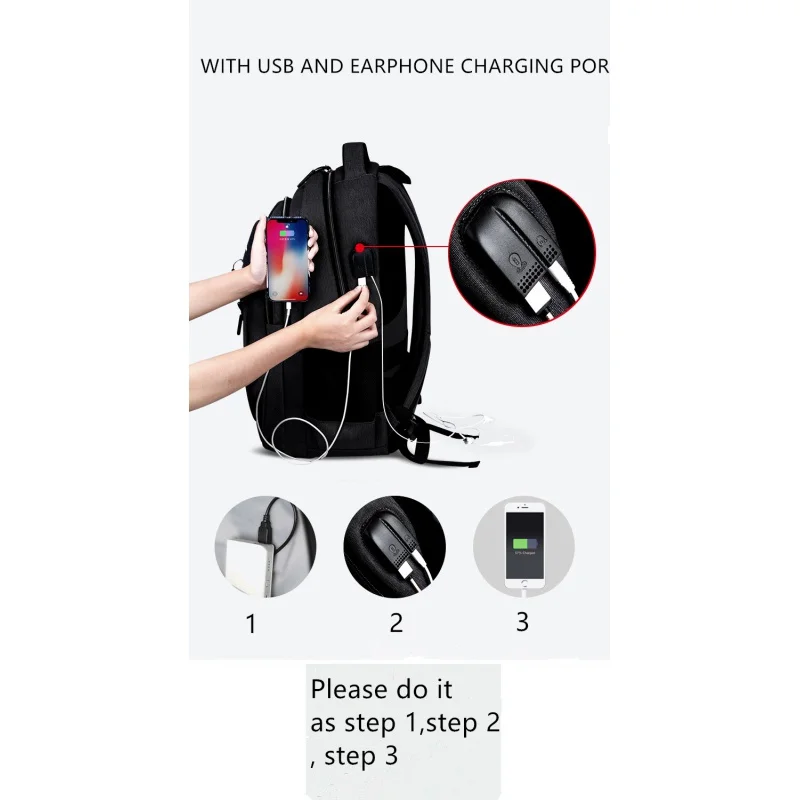 Large capacity backpack men's laptop backpack waterproof and lightweight travel bag USB Charging business bag school backpack