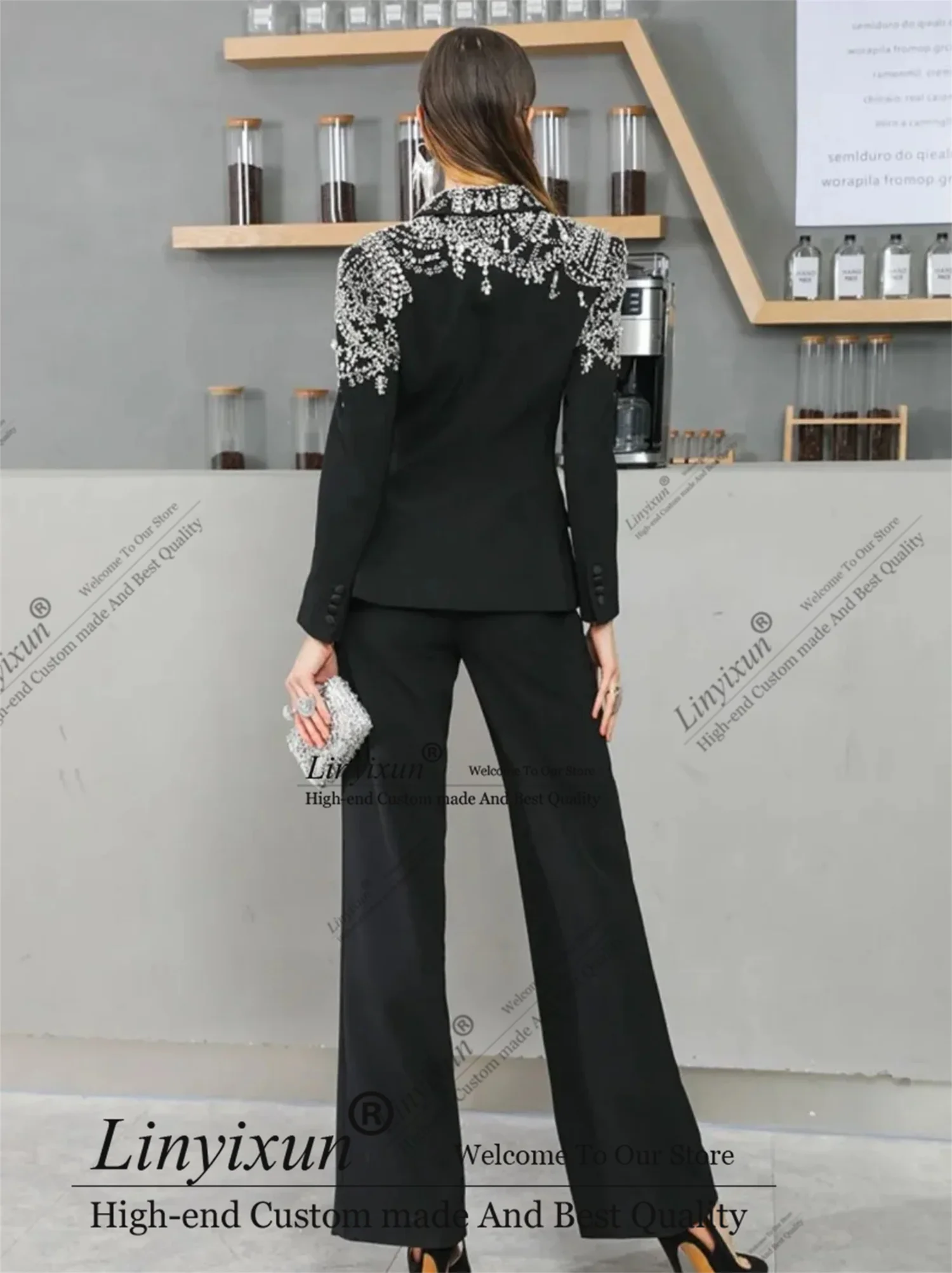 High-end style diamond suit set Customized Single Breasted Women Suits Banquet Party Tuxedo пиджак женский Slim