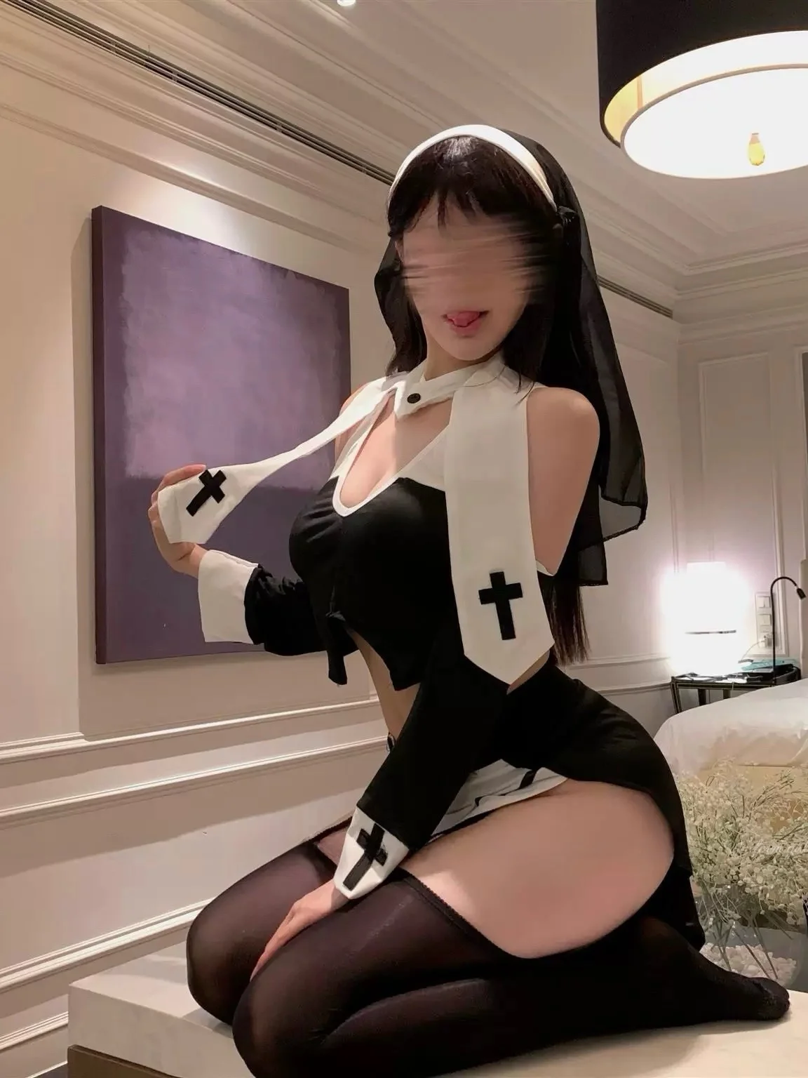 Costume da suora sexy Puro desiderio Diavolo Role-plang loween Vestito cosplay Poliestere a vita alta Basso Elastici Ci Pendolarismo