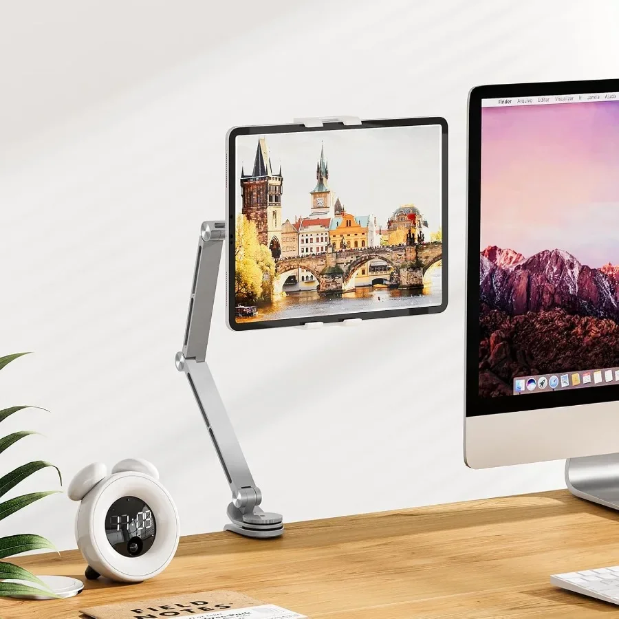 Supporto per tablet Braccio per tablet pieghevole regolabile Supporto da scrivania per iPad con base girevole a 360° Supporto per telefono Supporto per iPad per scrivania e letto