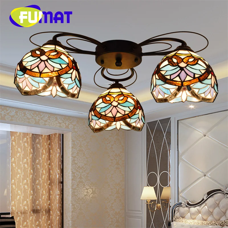 

FUMAT Tiffany stained glass ceiling light Retro style deco living room Tea Dining Room Bedroom Study bar Baroque overheadlight