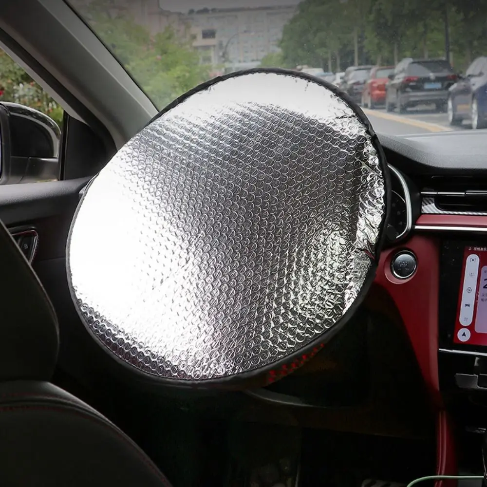 

Durable 40.5cm Steering Wheel Cover Silver Foldable Sun Shade Double Thick Thick Sun Protection Car Supplies