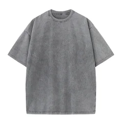 230G Cotton American Vintage Large Size T Shirts Men Summer Trendy Clothes Washed Distressed Tees Casual Short Sleeve Male Tops