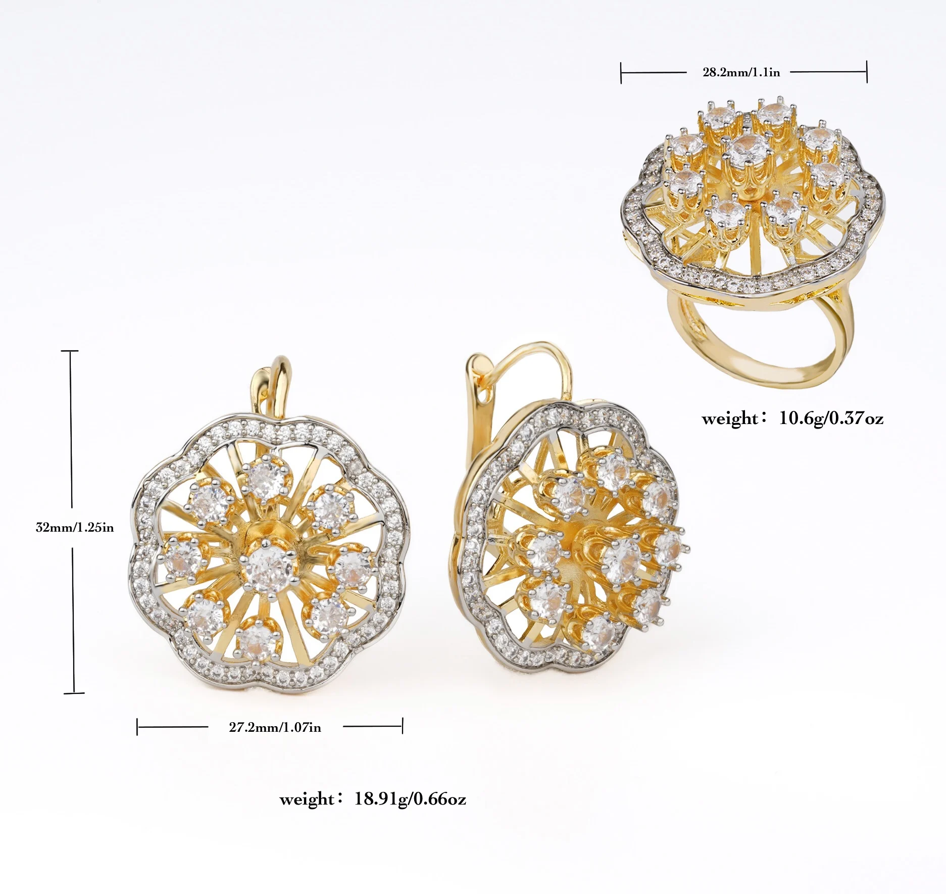 LUYIN Well-Chose Flora Series Style Fashion Jewelry Earrings Ring Sets For Woman Copper Plated 14K Gold 2 Color For Wedding Gift