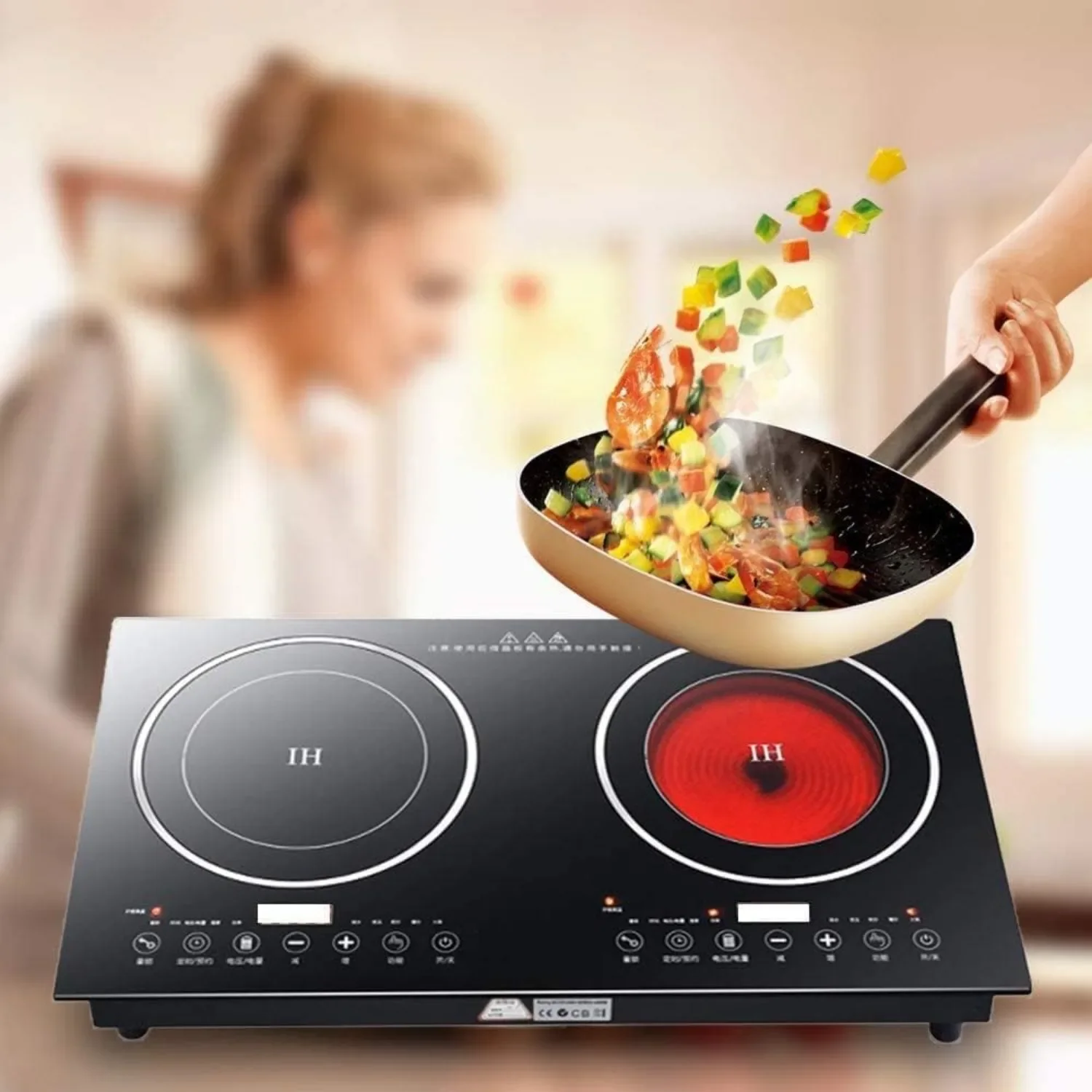 Portable Electric Induction Cooker 2200W 8 Levels Electric Dual Induction Cooker Cooktop Countertop Double Burner