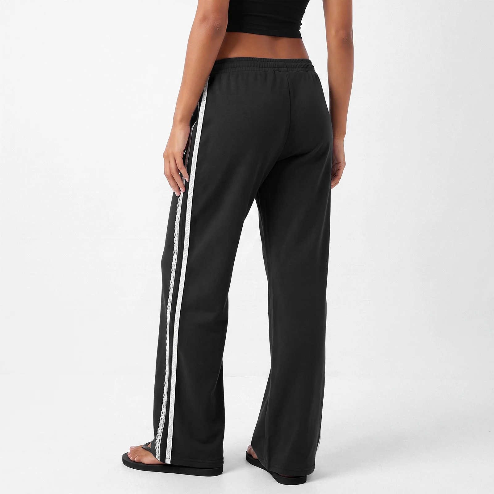Women Wide Leg Pants with Pockets Casual Loose Elastic Mid Rise Trousers