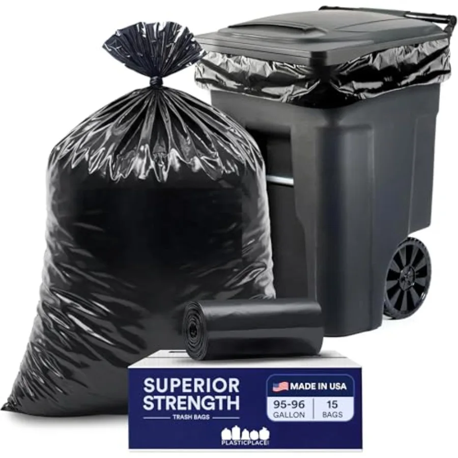 

95-96 Gallon Heavy Duty Black Trash Bags - Contractor Grade, Etra Large Garbage Bags for Construction and Outdoor Trash Cans, 1