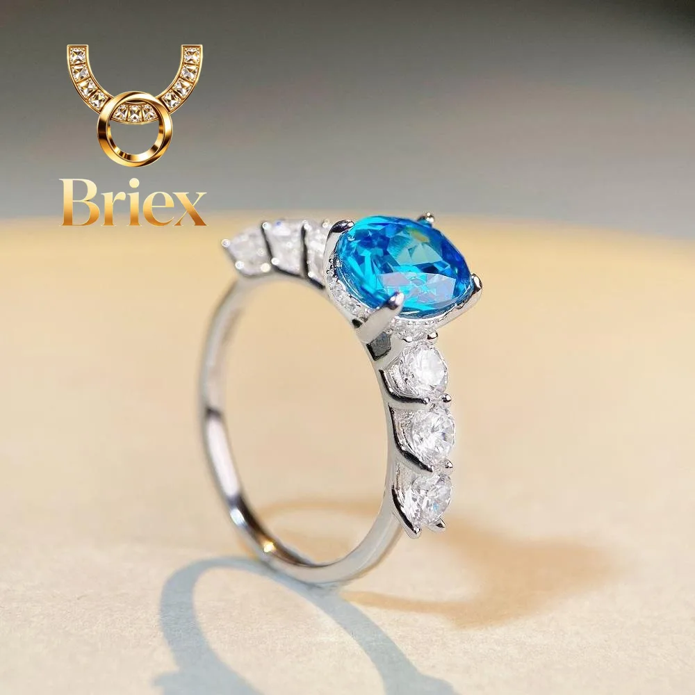 Briex Jewelry Luxury Solid Platinum PT950 Women's Blue Green Diamond Ring 3 karat Moissanite Ring