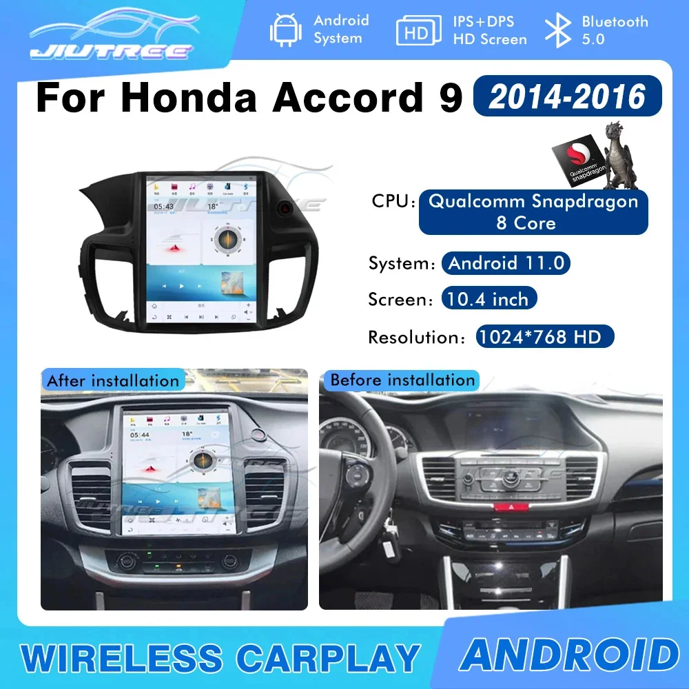 12.1 Inch Android 11 For Honda Accord 9 2014-2016 Car Radio GPS Navigation Multimedia Player Qualcomm Snapdragon 665 Head Unit