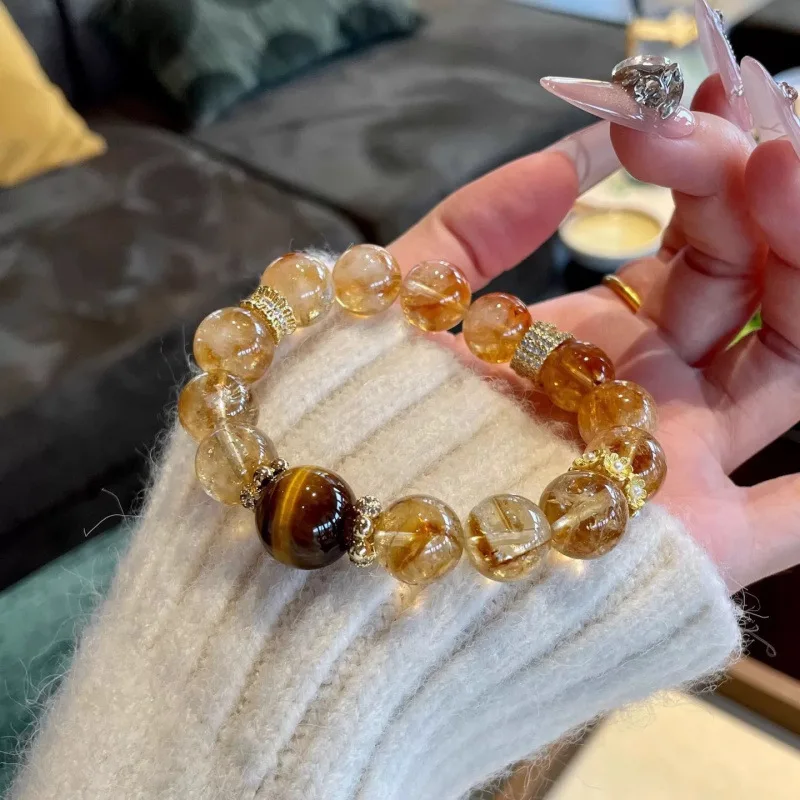 

Natural Yellow Tower Tiger Eye Stone High-End Lucky Rice Bracelet