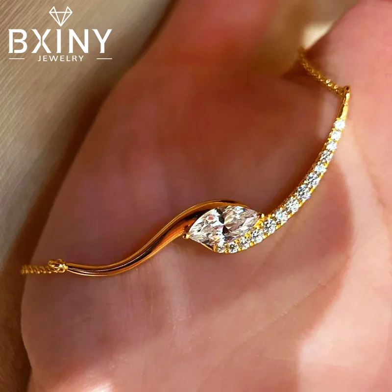 

BXINY Marquise Cut Moissanite Pendant Necklace S925 Sterling Silver Smile Choker Diamond Neck Chain for Women Fine Jewelry Gifts