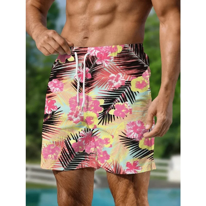 

3D Printed Flower Leaf Fish Short Pants For Men Coconut Tree Mountain Pattern Beach Shorts Summer Casual Street Swim Trunks