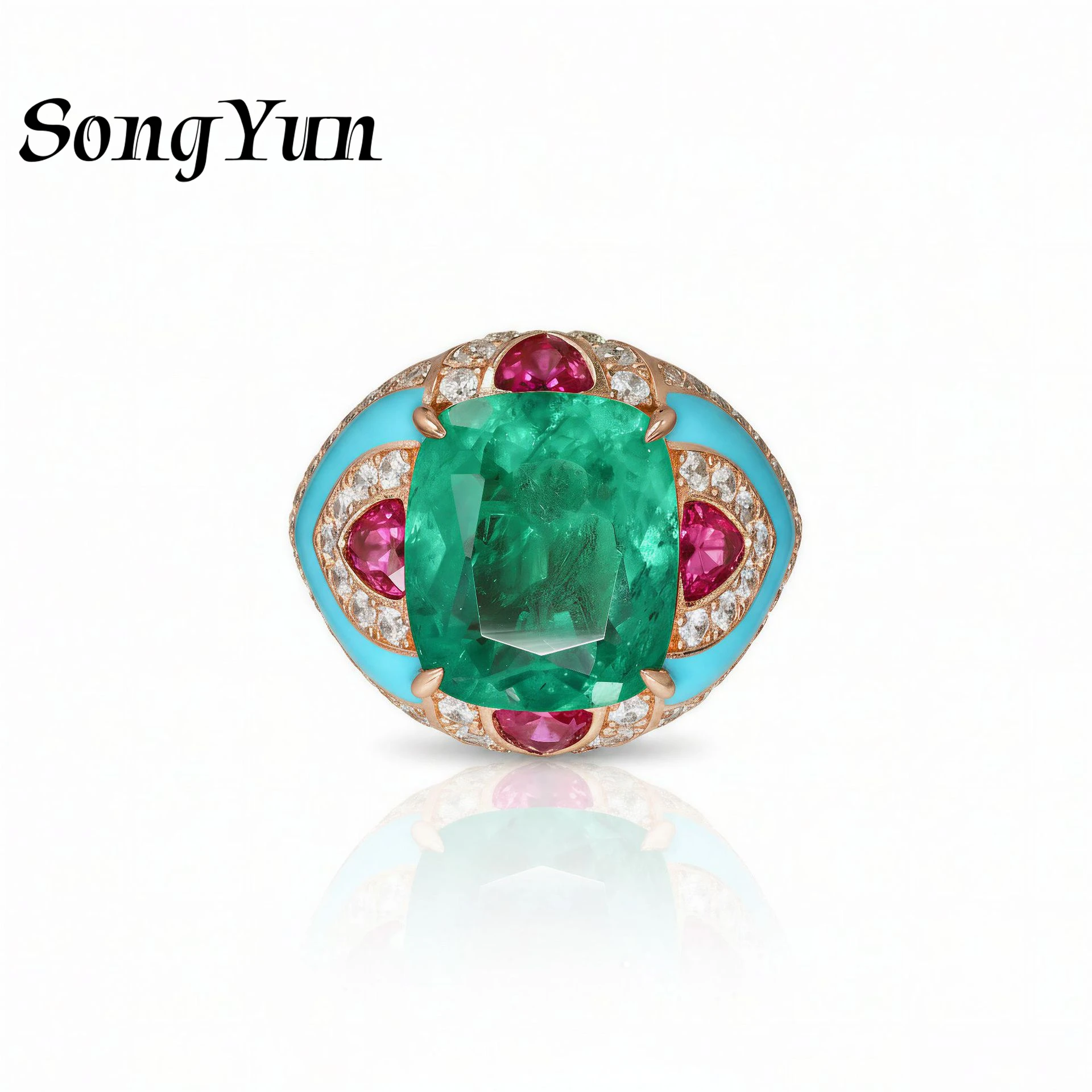 SongYun Jewelry 925 Sterling Silver Ring Band Women High Carbon Diamond Gemstones Emerald 925 Sterling Silver Rings Accessories