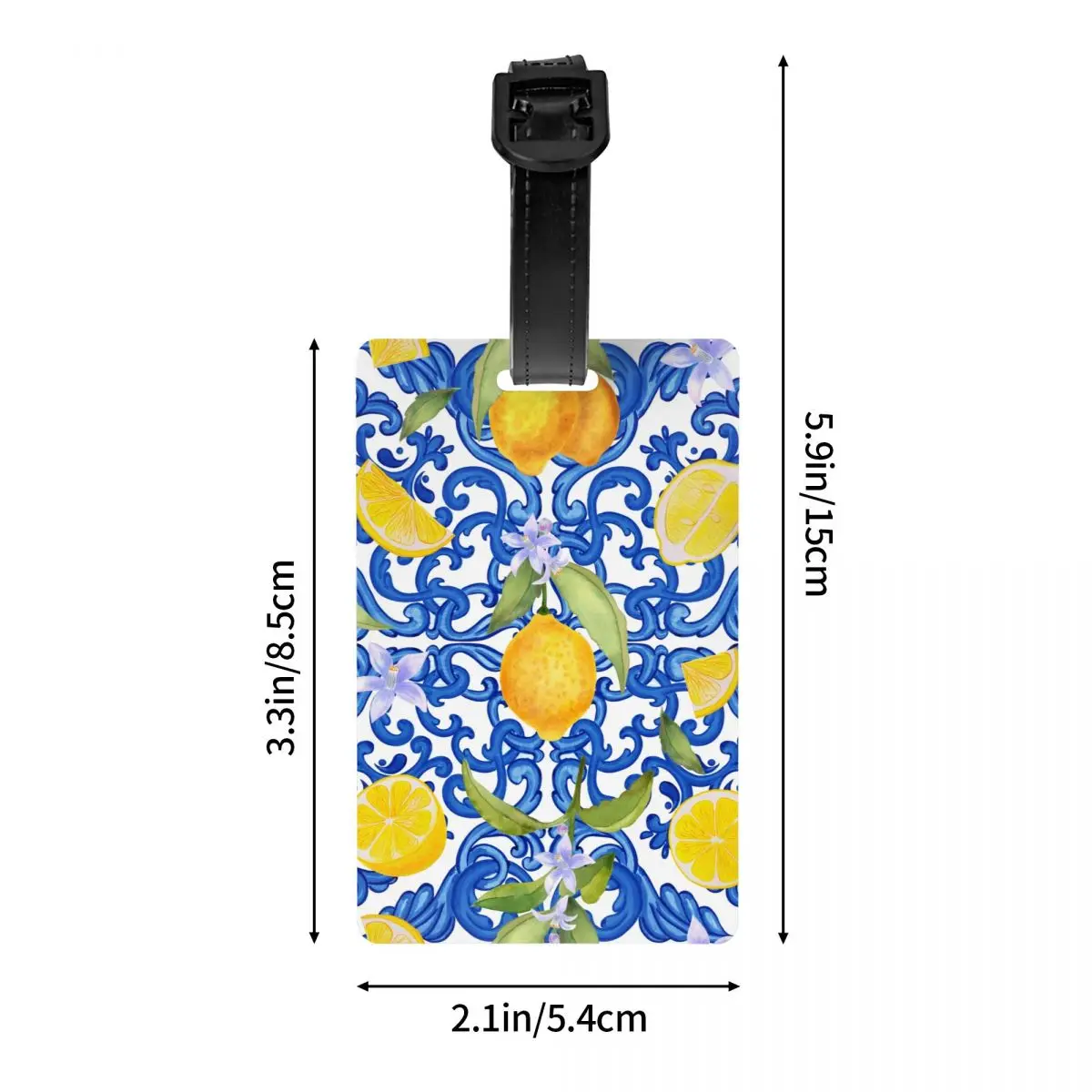 Etiqueta de identificación personalizada para equipaje, cubierta de privacidad para maleta, limones de frutas, azulejos mediterráneos de verano