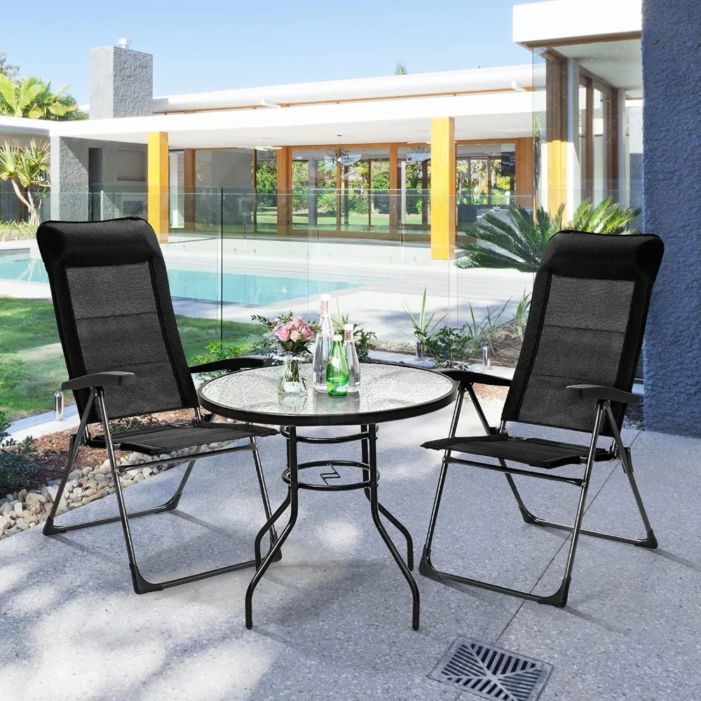 

2 Pieces Patio Dining Chairs, Folding Portable Chairs with Adjustable Backrest, Outdoor Camping Chair Set with Armrests