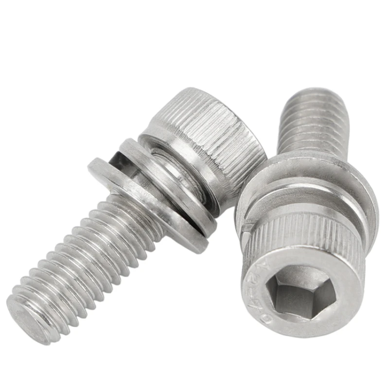 304 Stainless Steel Hexagon Socket Triple Combination Screws Cylindrical Head Bolts M2 M2.5 M3 M4 M5 M6 M8 M10 M12