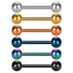 6PCS Titanium Tongue Rings Colorful Tongue Barbell Tongue Body Piercing Jewelry 12mm 14mm 16mm 18mm