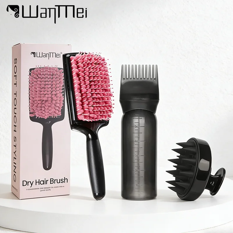 

3pcs/set Microfiber Bristles Comb Absorbent Drying Hairbrush Dyeing Applicator Bottle Scalp Massage Shampoo Brush Styling Tools