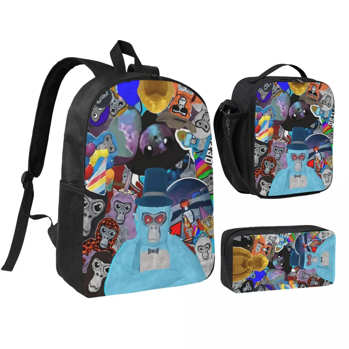 

3pecs/set Gorilla Tag VR Gamer Monkey Mosaic Backpack for Boys Girls Back To School Hot Games Daypack Lunch bag Pencil Case
