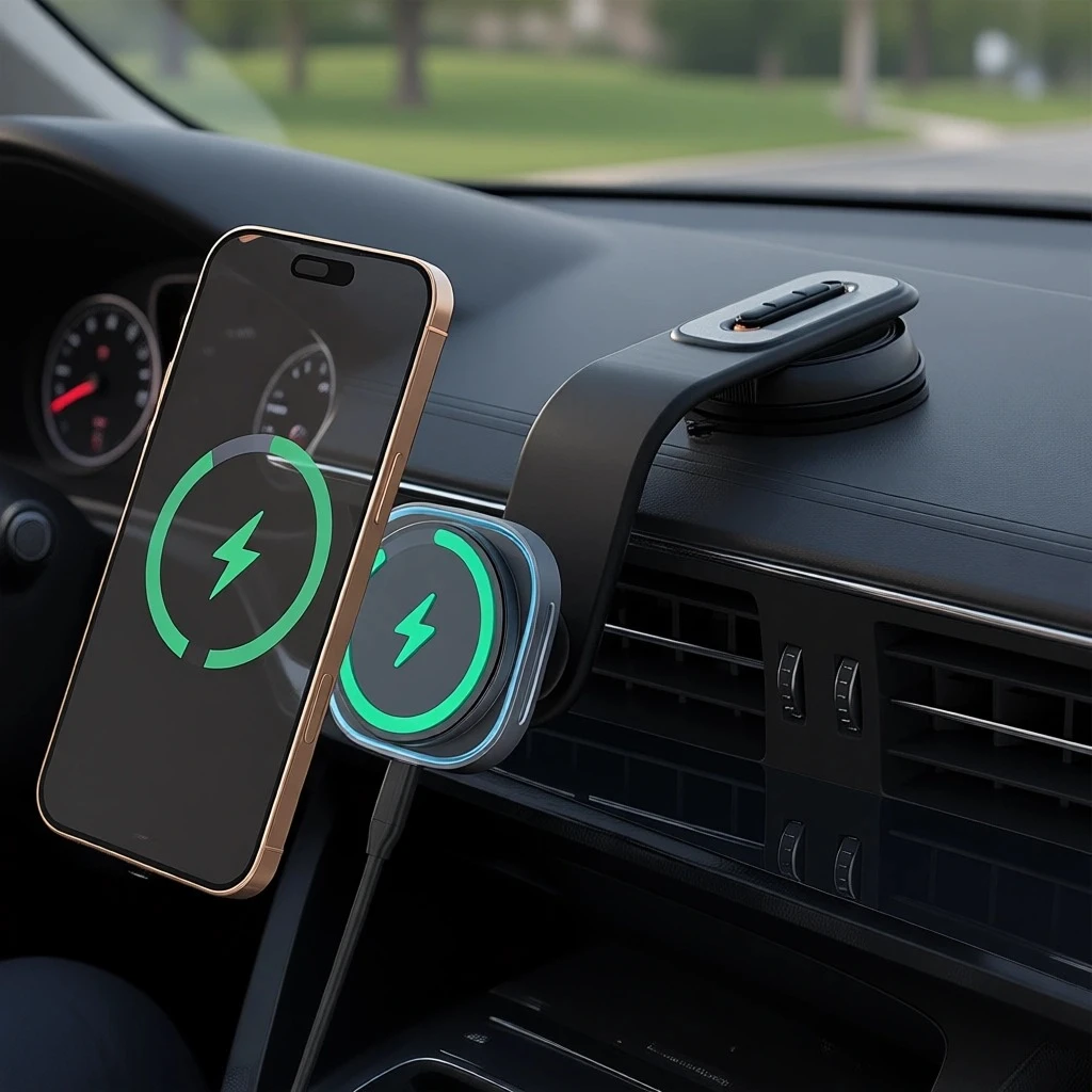 

15W Qi2 Magnetic Wireless Car Charger Mount Adjustable Aluminum Arm Suction Cup