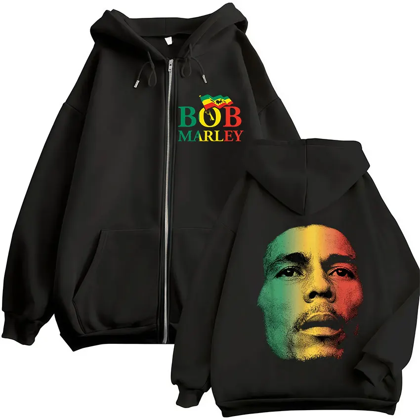 Sudadera con capucha de rapero Bob Marley Album 2025 con cremallera para hombre, jersey para fanáticos de Hip Hop, sudadera con cremallera, abrigos holgados de moda para hombre, ropa con capucha