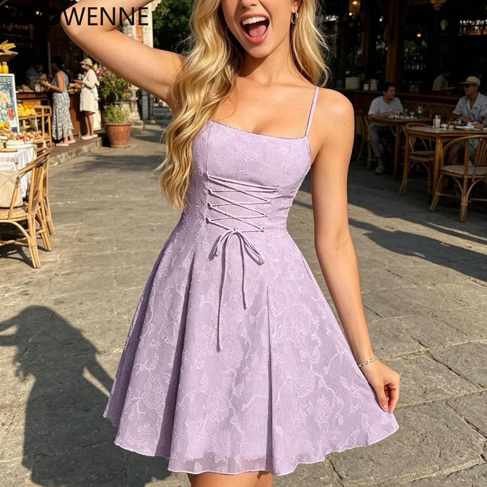 Floral Lace Homecoming Dresses for Teens A Line Spaghetti Strap Drawstring Bow Corset Cocktail Party Gowns