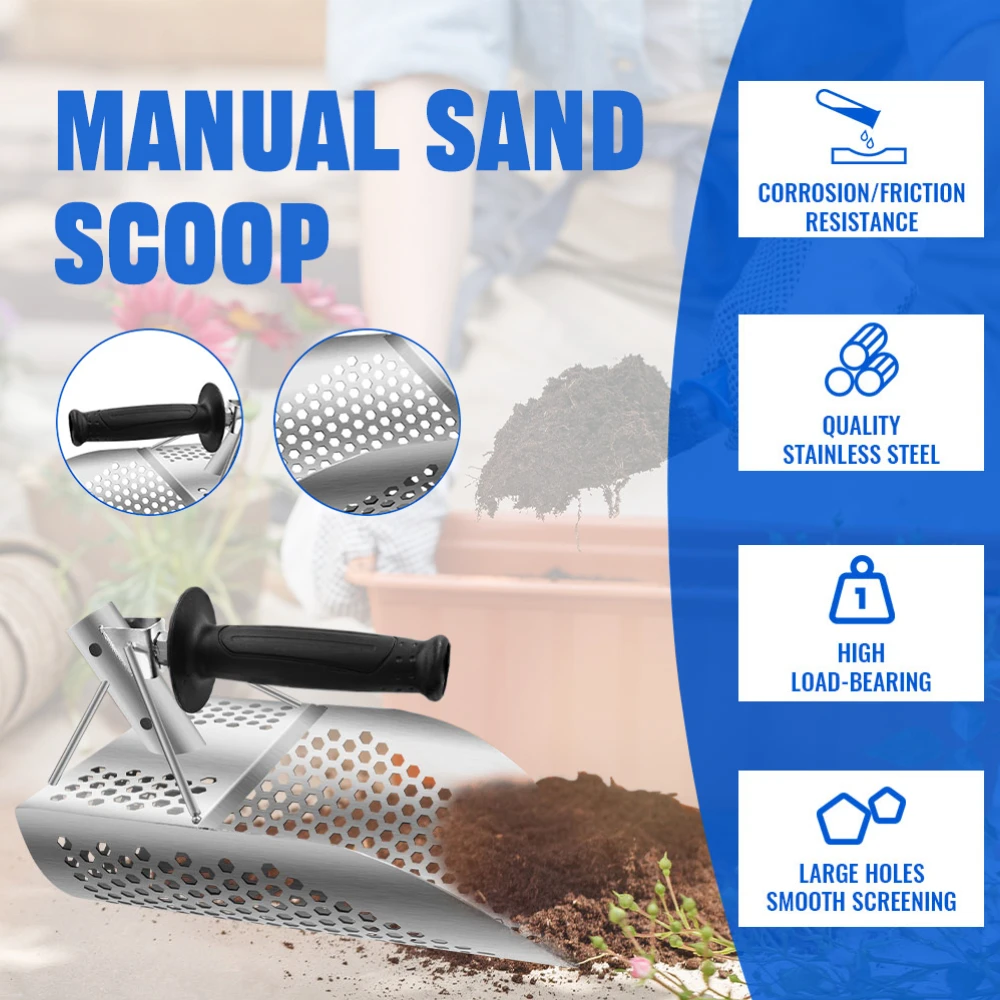 Sekop Pasir Logam Anti Karat Berkualitas Tinggi dengan Saringan yang Diperkuat & Pegangan Ergonomis Opsional