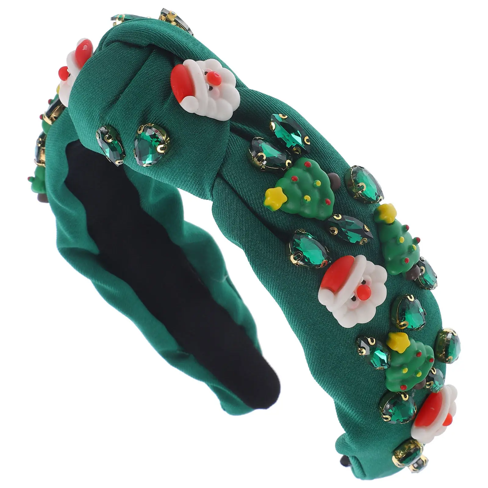 

Xmas Knotted Wide Twisted Headband Santa Christmas Charm Rhinestone Decorative Headband Women Party Hair Accessories