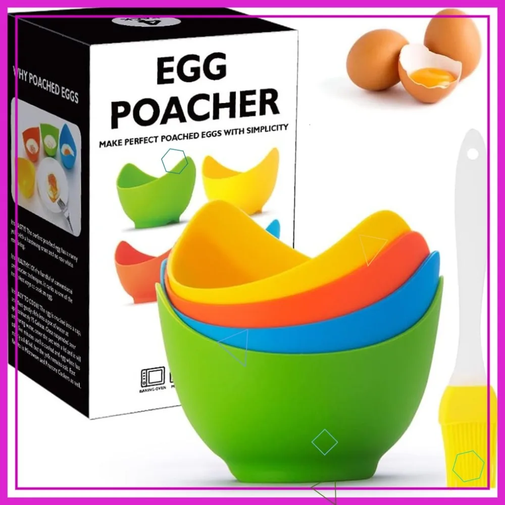 

4 Pack Silicone Egg Poacher Cups with Ring Standers, Nonstick for Air Fryer, Oven or Stovetop, BPA Free