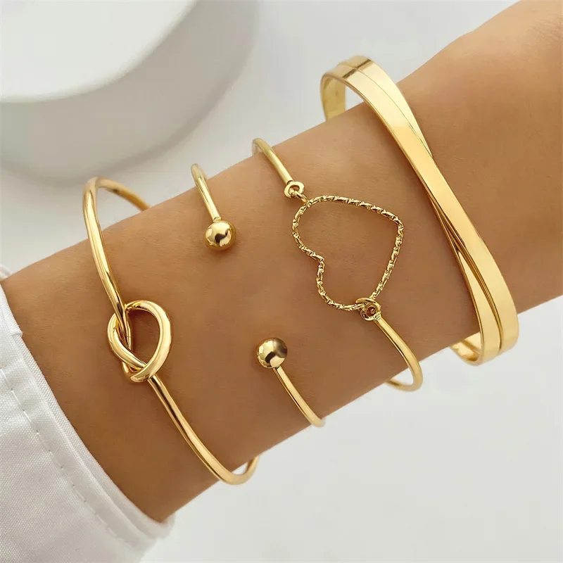 Браслет Женский Alloy Heart Knot Bracelet Set Creative Peach Heart Geometric Bracelet 4-piece Set For Women Luxury Pride