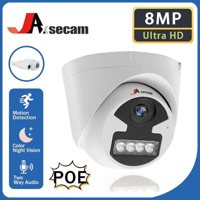 Telecamera IP di videosorveglianza 4K POE HD Audio a 2 vie 48V POE/DC 12V 8MP telecamera di sicurezza impermeabile a cupola per visione notturna a colori per NVR