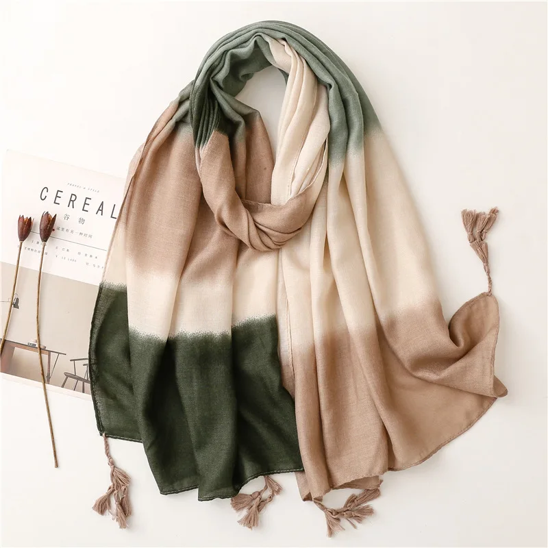 2023 Fashion Ombre Gradient Tassel Viscose Shawl Scarf Lady High Quality Thin Wrap Pashmina Stole Bufandas Mulsim Hijab 180*90Cm