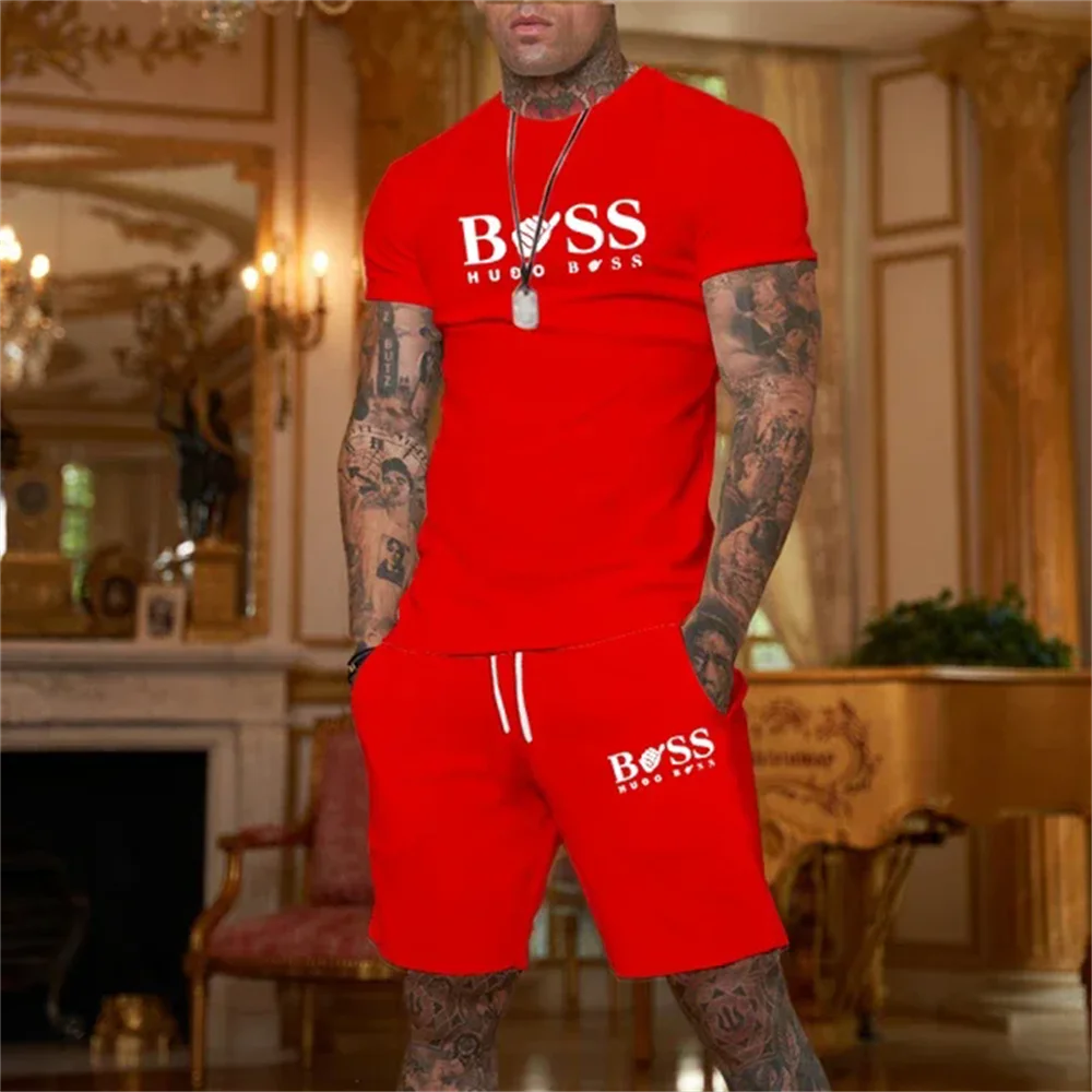 

2024 New Men's Fitness Fashion Set Men's casual sportswear set Quick drying sportswear Short sleeved T-shirt+shorts 2-piece set