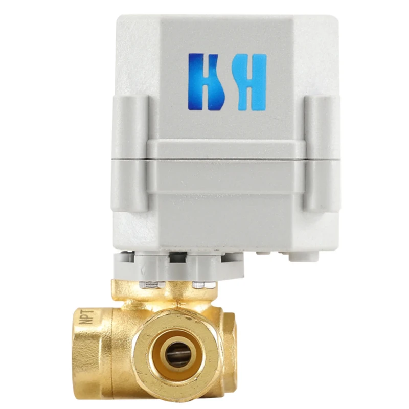 1/4“ 3 Way L-type Motorized Brass Valve DC5V/12V/24V Reduce Bore NPT/BSP 5 Wires Switching Control Valve Position Feedback