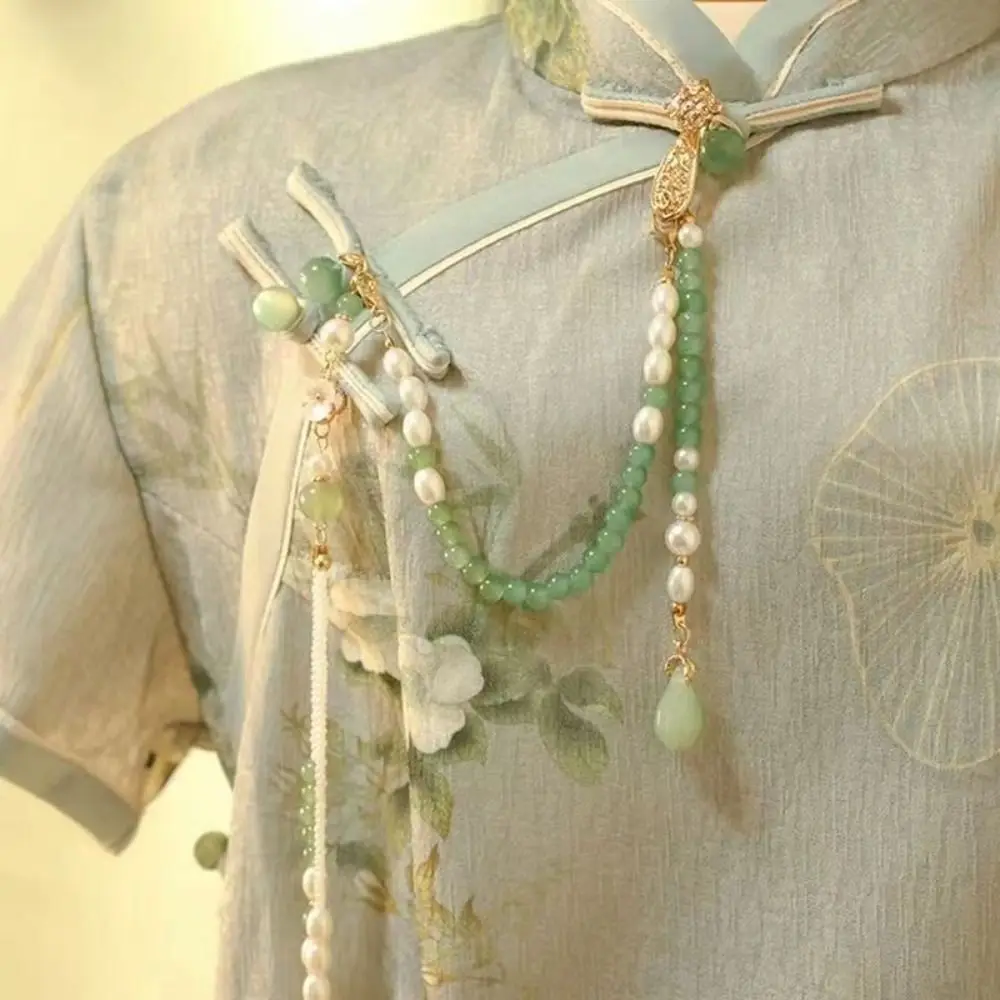 Imitation Pearl Women Hanfu Ornament Fashion Jewelry Long Hanging Tassel Chinese Style Brooch Handmade Cheongsam Pressed Lapel