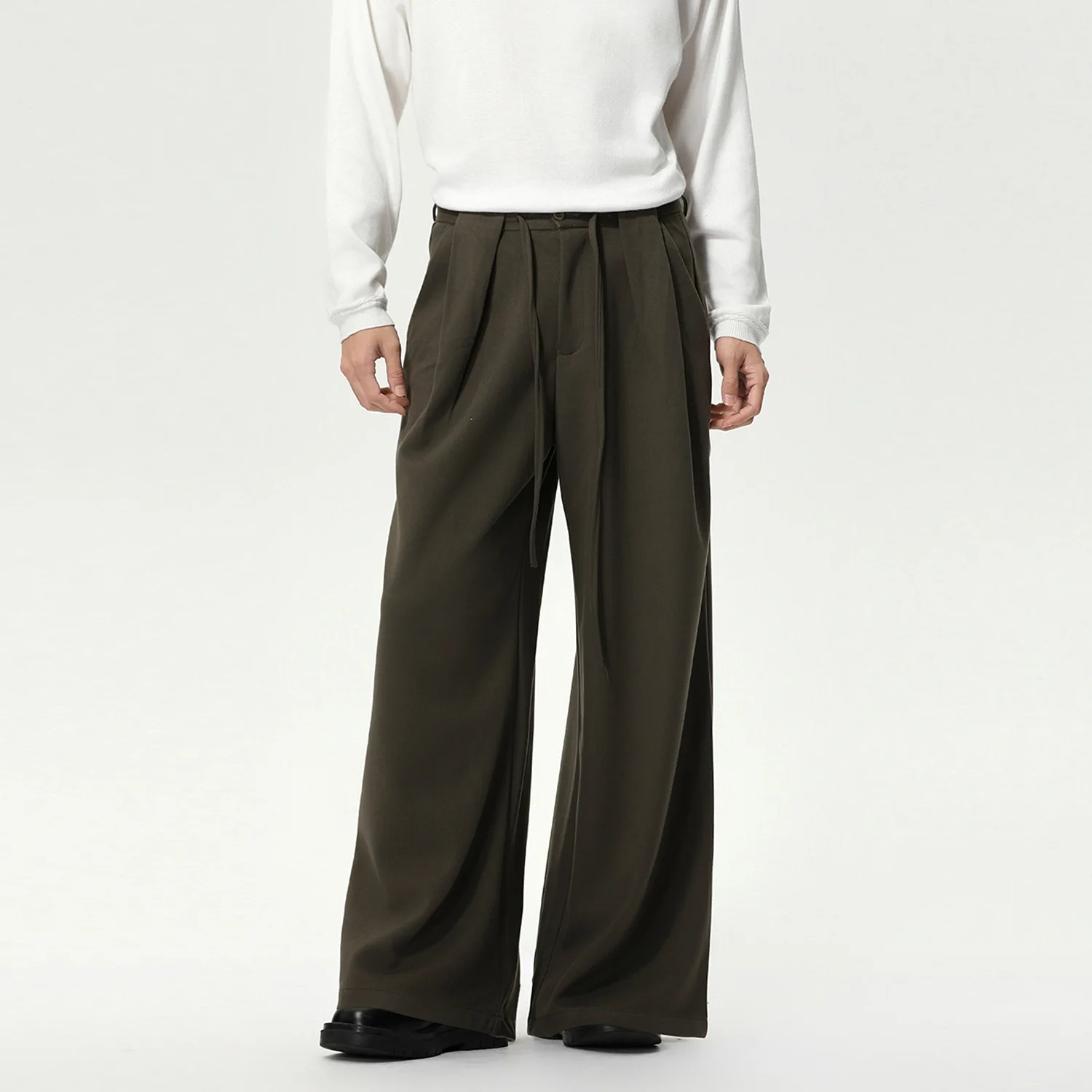 

Summer Fashion Men's Solid Color Wide Leg Casual Drapey Loose Fit Breathable Comfort Commute Versatile Daily Wear Slim Fit Pants